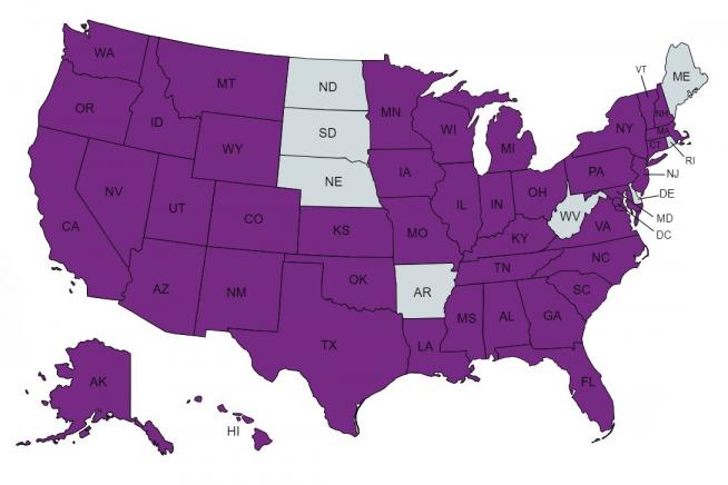 Map depicting states wherein students applied to the UW neurosurgery program