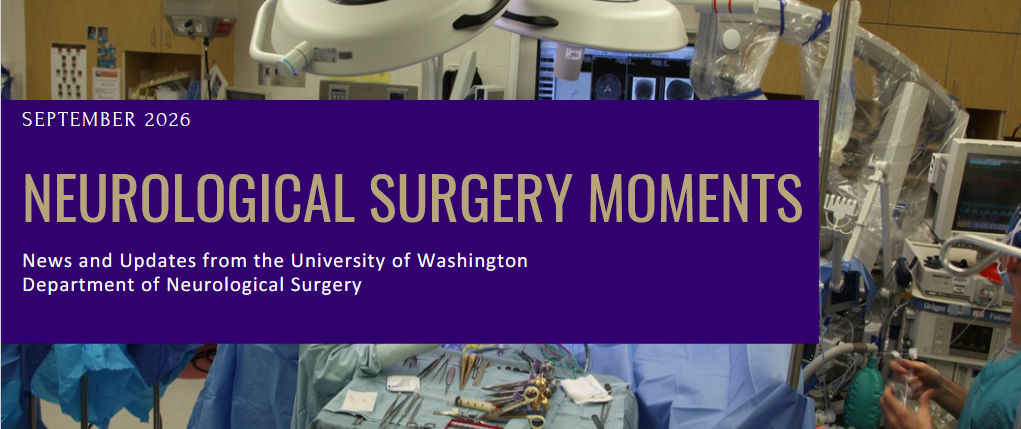 Orange text on purple background reading Neurological Surgery Momements September 2026