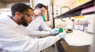 Jesse Woodbury and Rajiv Saigal work in the lab
