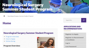 Neurological Surgery Summer Student Program