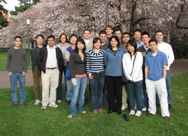 Zhang Lab members under a cherry tree